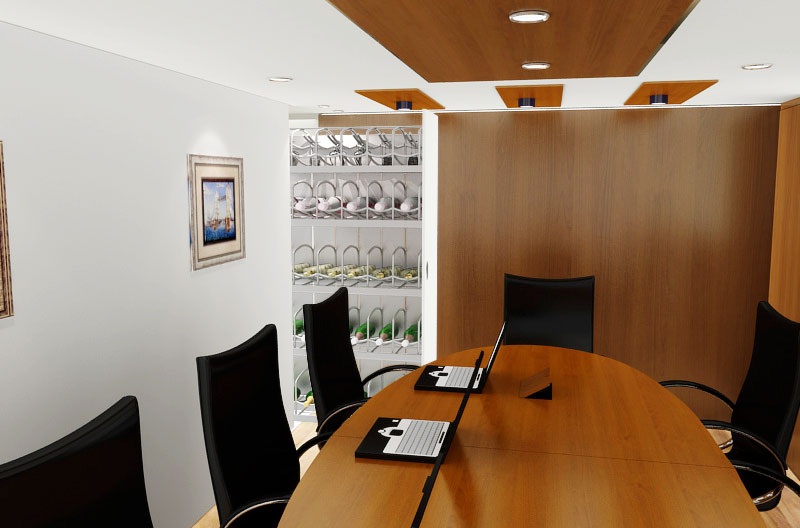 Modern wooden finish conference room decor by Blue Arch Interiors | Interior Design Photos & Ideas