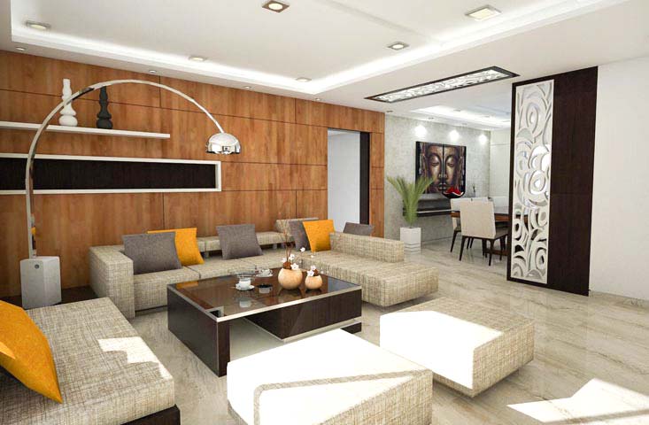 White Themed Living Room With Wooden Textured Wall by Mangesh Mestry Living-room Contemporary | Interior Design Photos & Ideas