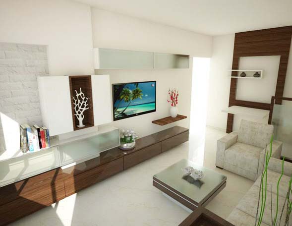 White Themed Nature Inspired Living Room by Mangesh Mestry Living-room Modern | Interior Design Photos & Ideas