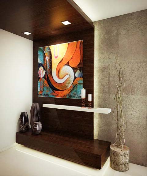 Wooden Display Unit With Abstract Modern Art by Mangesh Mestry Living-room Contemporary | Interior Design Photos & Ideas
