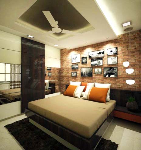 Bedroom With Brick Finish Wall With Pictures by Mangesh Mestry Bedroom Modern | Interior Design Photos & Ideas