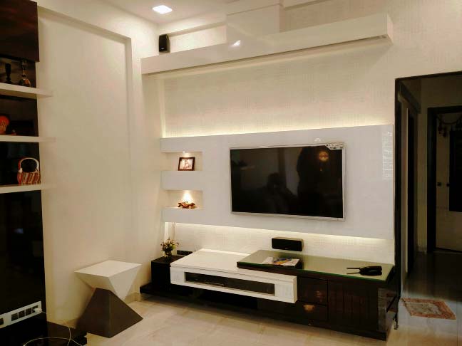 White Themed Living Room With Wood Details by Mangesh Mestry Living-room Modern | Interior Design Photos & Ideas