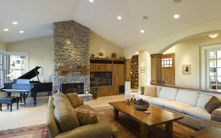 Buff Shaded Living Area With Brick Texture by Sanjiv Bhalla Living-room Contemporary | Interior Design Photos & Ideas