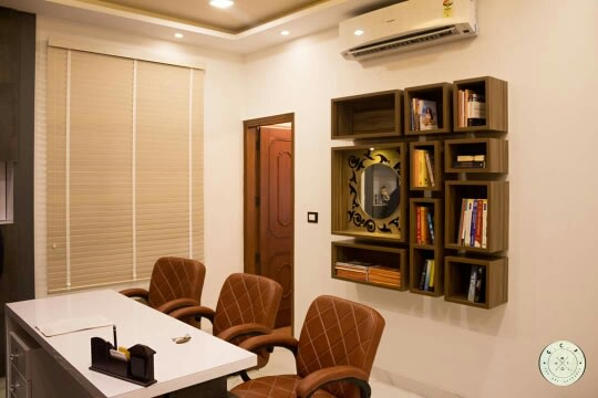 Leather finish closed style office interiors by Designmantra | Interior Design Photos & Ideas