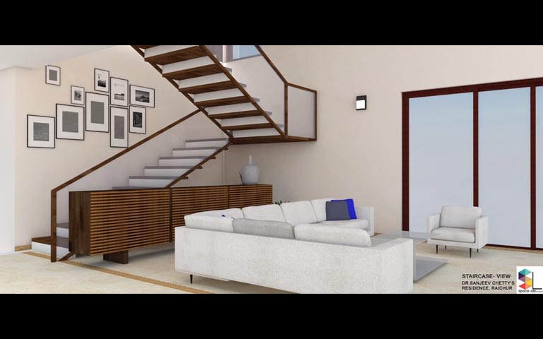 Modern living room decor with stairway by Space Lab Architecture Indoor-spaces Modern | Interior Design Photos & Ideas