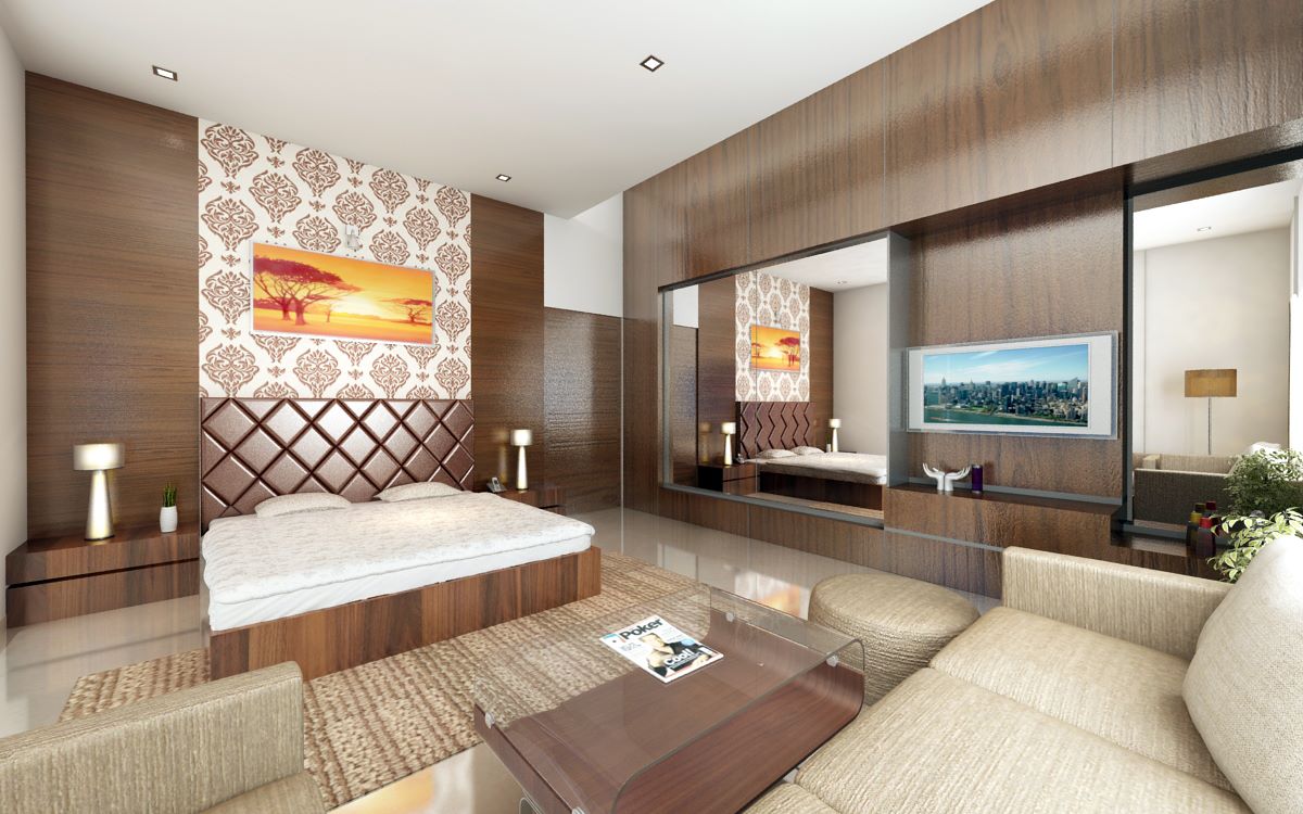 Wooden Interior Of Beige Bedroom by Vikas Bhoir Bedroom Modern | Interior Design Photos & Ideas