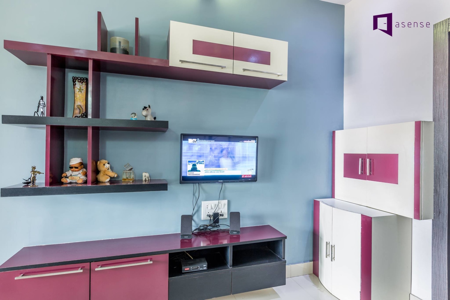 Pink And White Wooden Television Cabinet by Snigdha Ghosh Living-room Contemporary | Interior Design Photos & Ideas