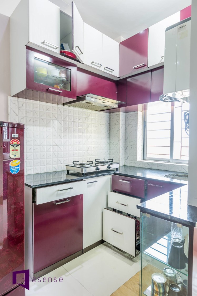 Purple And White Themed Modular Kitchen by Snigdha Ghosh Modular-kitchen Contemporary | Interior Design Photos & Ideas