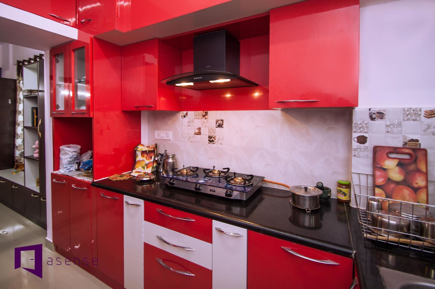 RedAnd White Themed Modular Kitchen by Snigdha Ghosh Modular-kitchen Contemporary | Interior Design Photos & Ideas