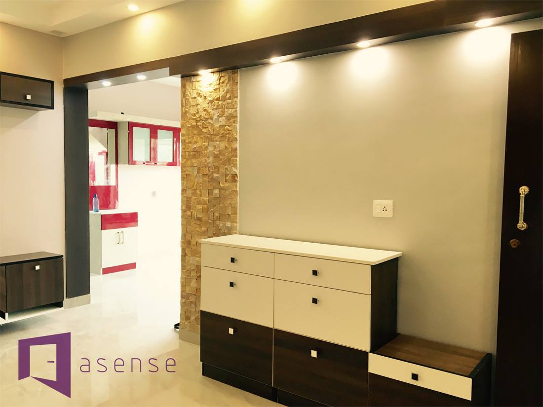 White And Brown Themed Hallway by Snigdha Ghosh Indoor-spaces | Interior Design Photos & Ideas