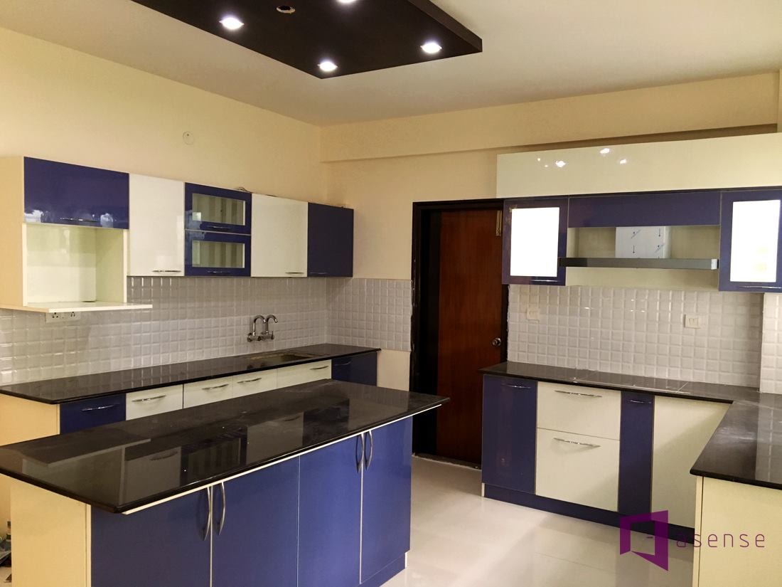 Blue And White Themed Kitchen by Snigdha Ghosh Modular-kitchen Contemporary | Interior Design Photos & Ideas
