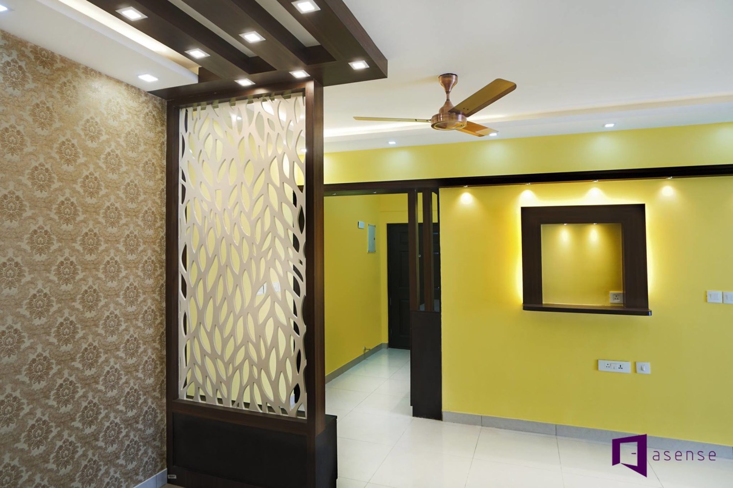 Lemon Yellow Themed Hallway With Intricate Wooden Work by Snigdha Ghosh Indoor-spaces Contemporary | Interior Design Photos & Ideas