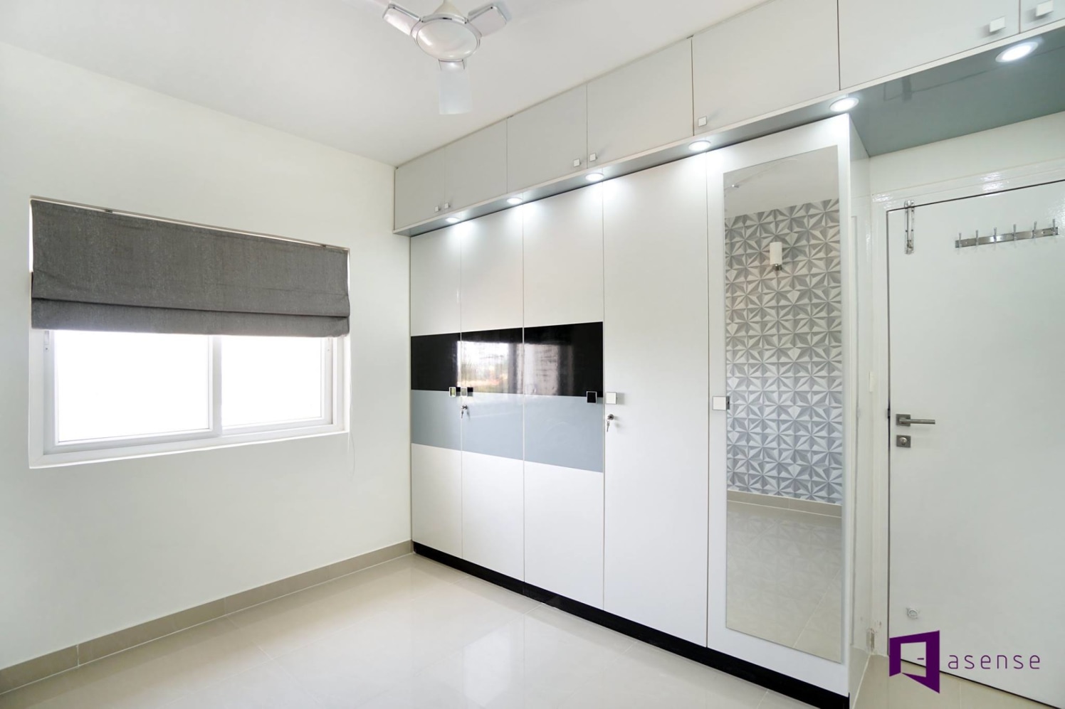 White Themed Bedroom With Fitted Wardrobe by Snigdha Ghosh Bedroom Contemporary | Interior Design Photos & Ideas