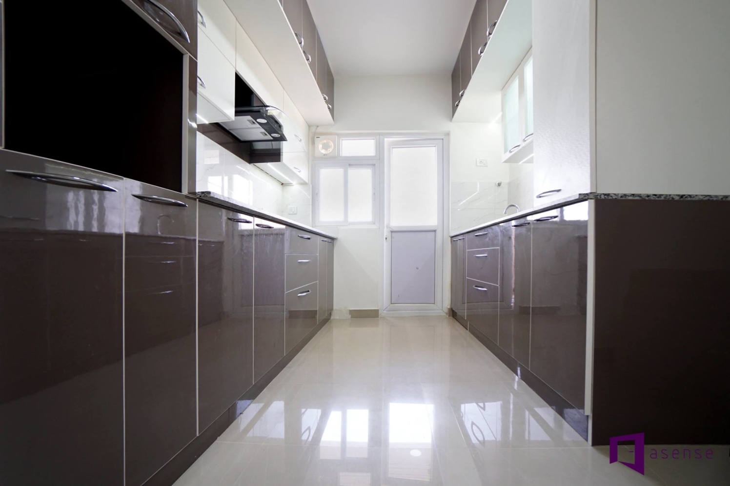 Black and White Themed Parallel Kitchen by Snigdha Ghosh Modular-kitchen Contemporary | Interior Design Photos & Ideas