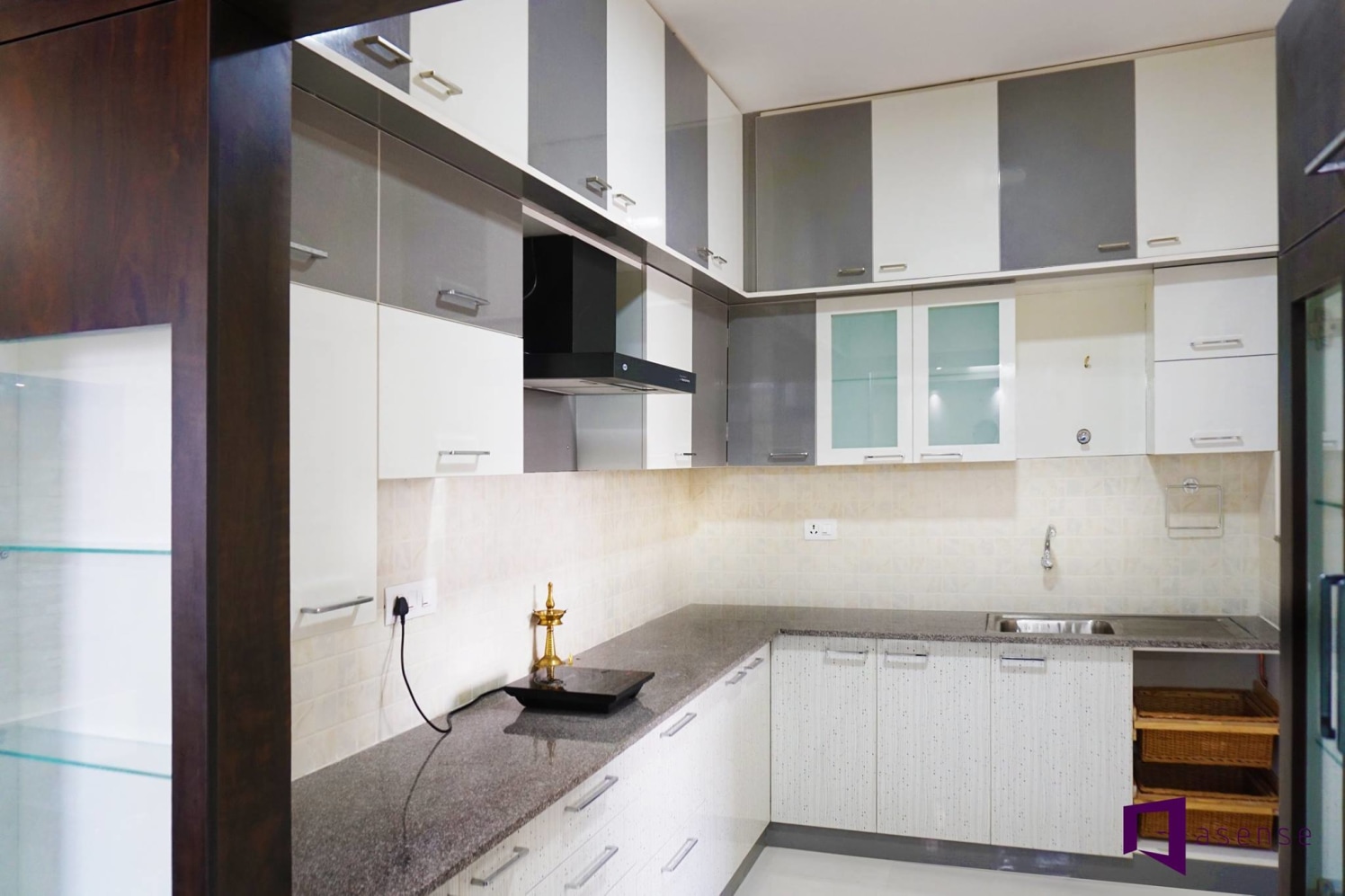 Grey And White Themed Modular Kitchen by Snigdha Ghosh Modular-kitchen Contemporary | Interior Design Photos & Ideas