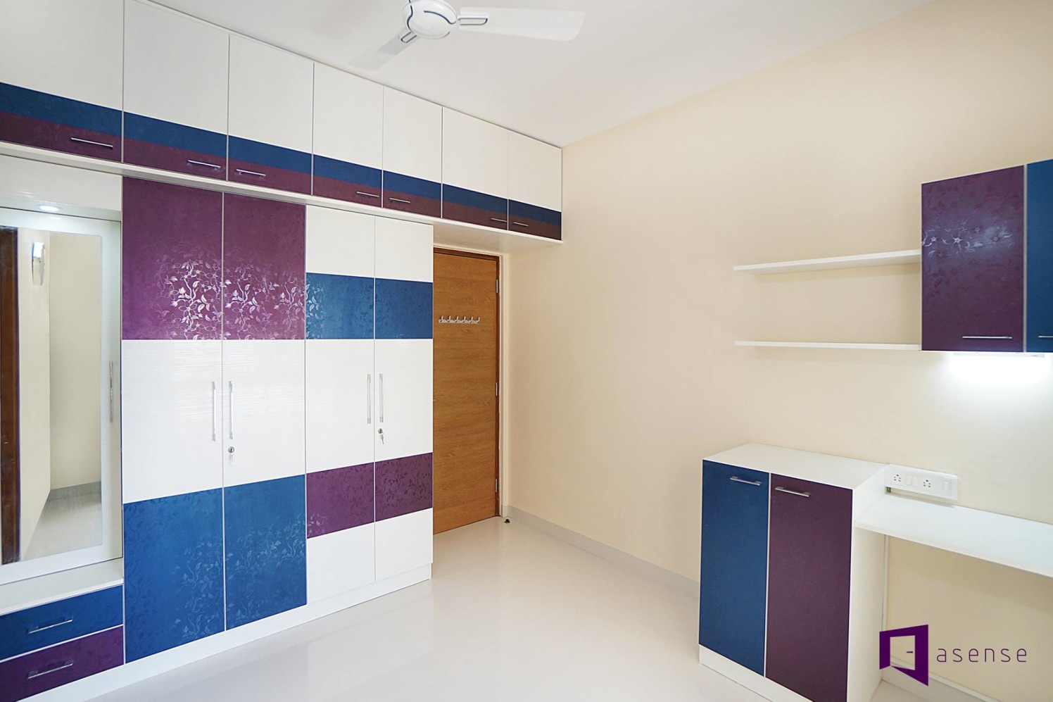 Purple , White And Blue Wardrobe by Snigdha Ghosh Bedroom Contemporary | Interior Design Photos & Ideas