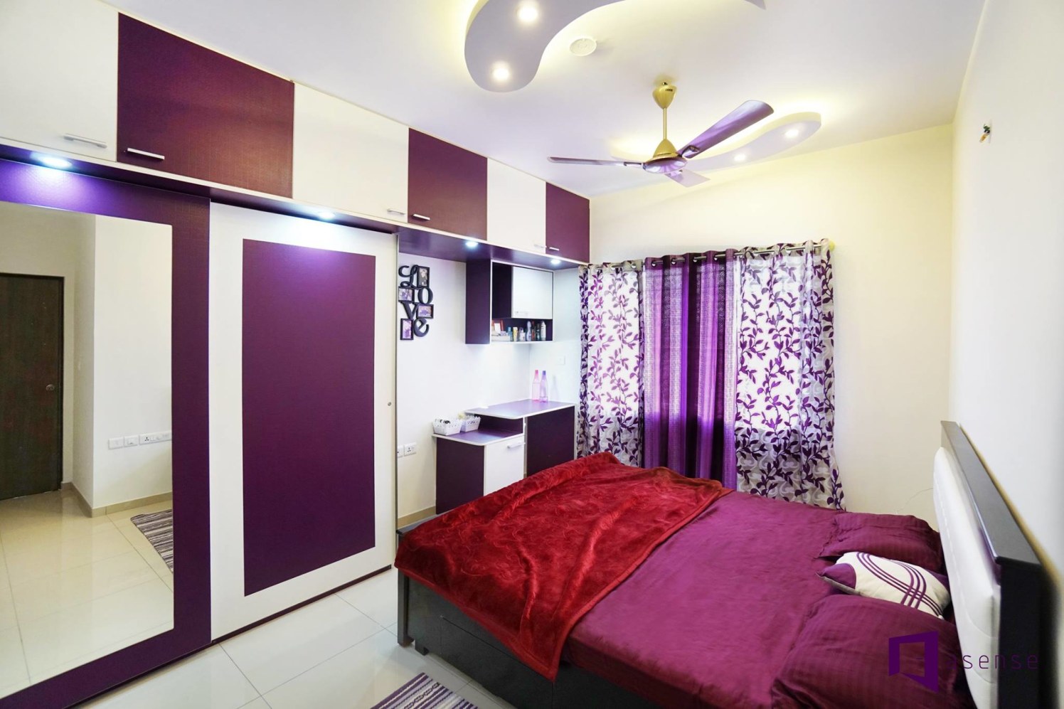 Purple And White Themed Bedroom With Wooden Bed by Snigdha Ghosh Bedroom Contemporary | Interior Design Photos & Ideas
