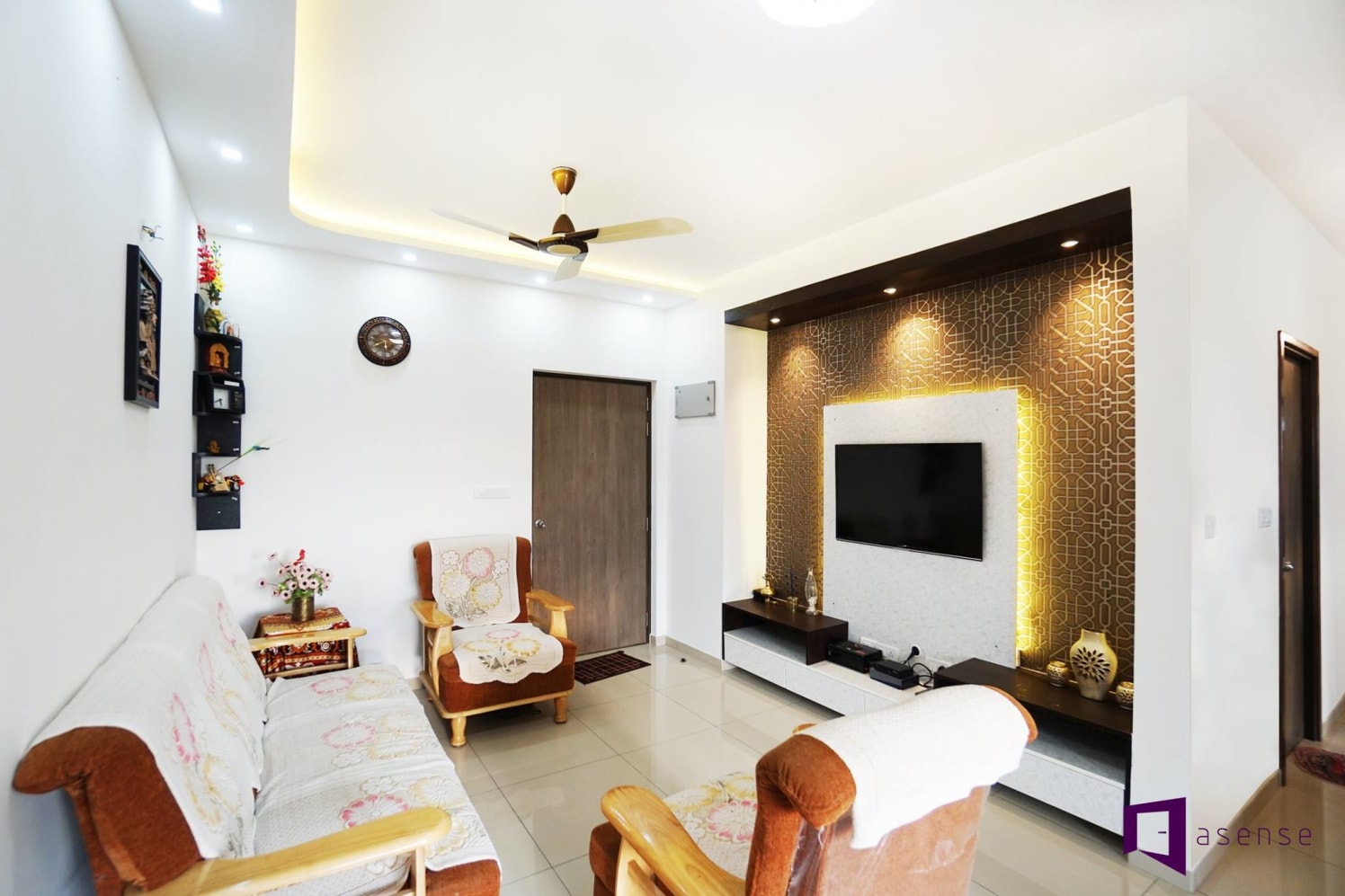 Living Room With Traditional Wooden Sofas by Snigdha Ghosh Living-room Contemporary | Interior Design Photos & Ideas