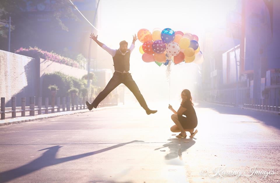 Jumping Shot of Groom To-Be With Colourful Balloon Props by Priyanka Wedding-photography | Weddings Photos & Ideas