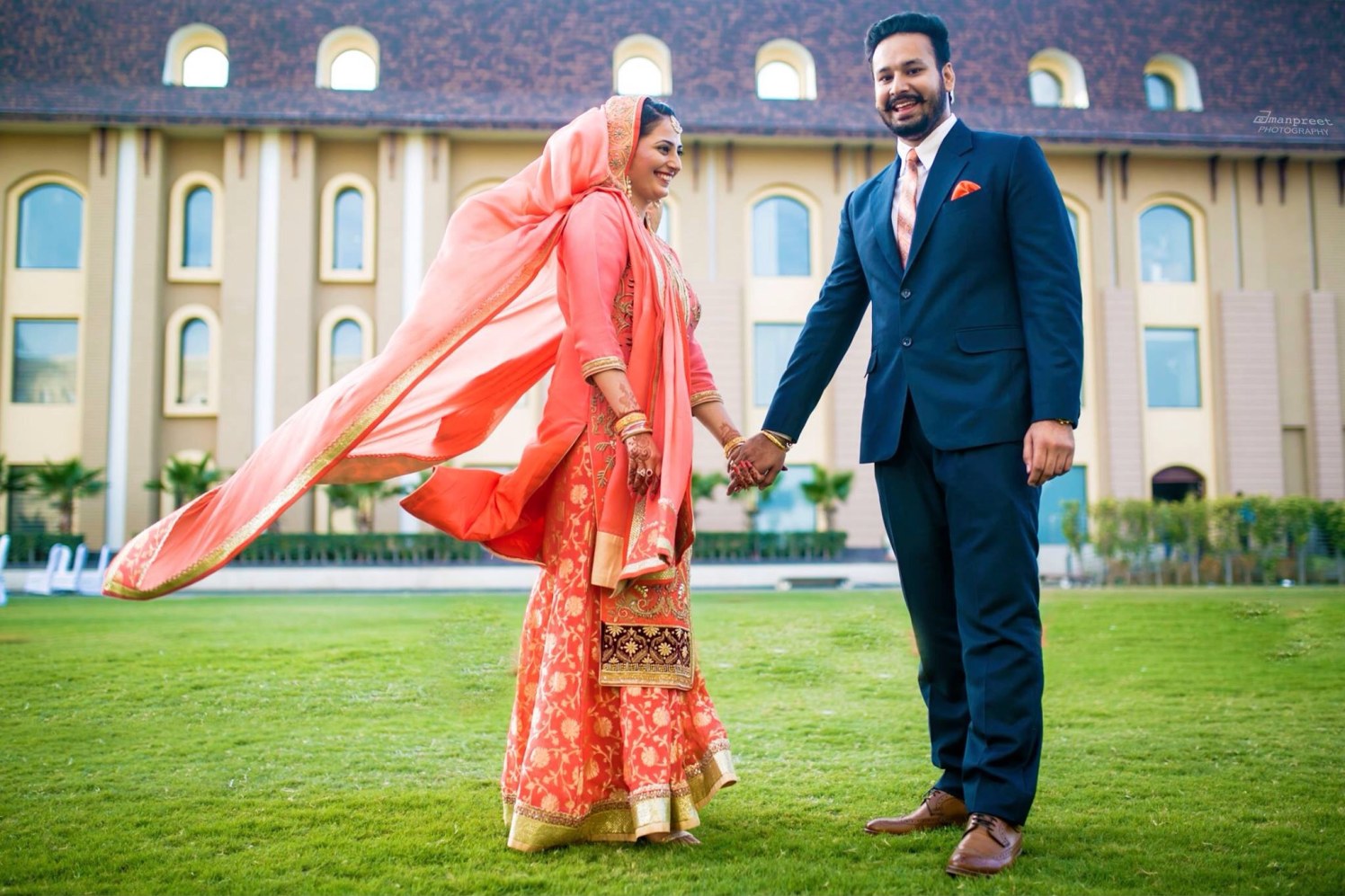 Bride and Groom Wearing Combination Outfits by Amanpreet Kaur Wedding-dresses | Weddings Photos & Ideas
