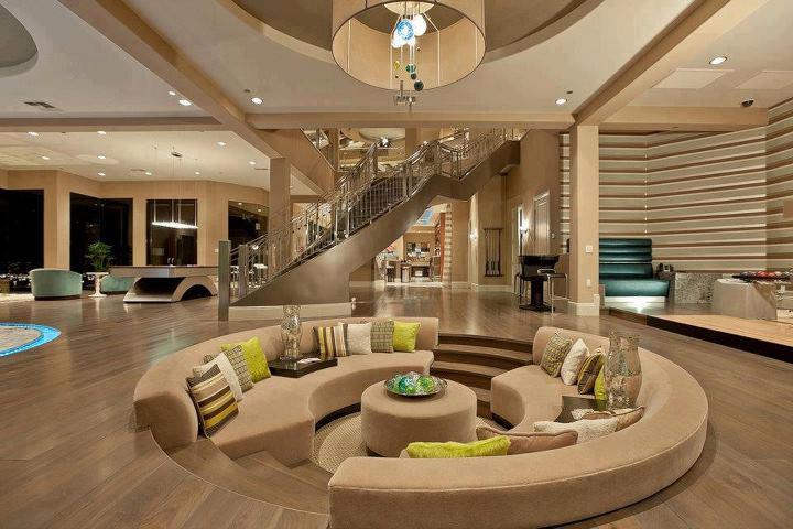 Light Brown Living Room With Round Sofa Set And Centre Table by Pratikshaa Pandey Living-room Contemporary | Interior Design Photos & Ideas