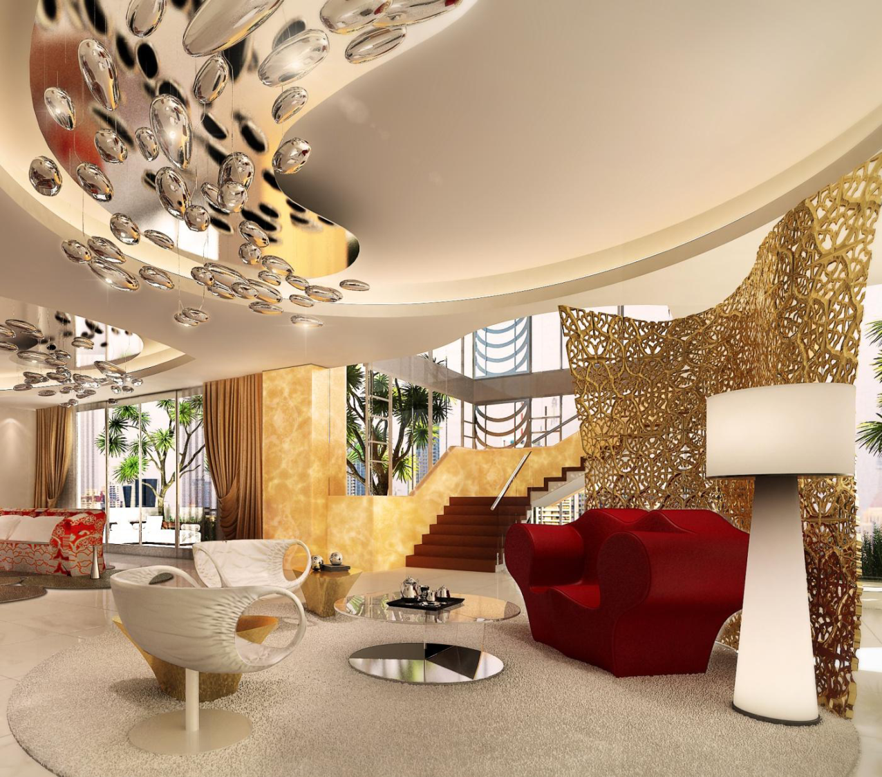 Artistic Living Room With Large Red Sofa Chair by Pratikshaa Pandey Living-room Eclectic | Interior Design Photos & Ideas