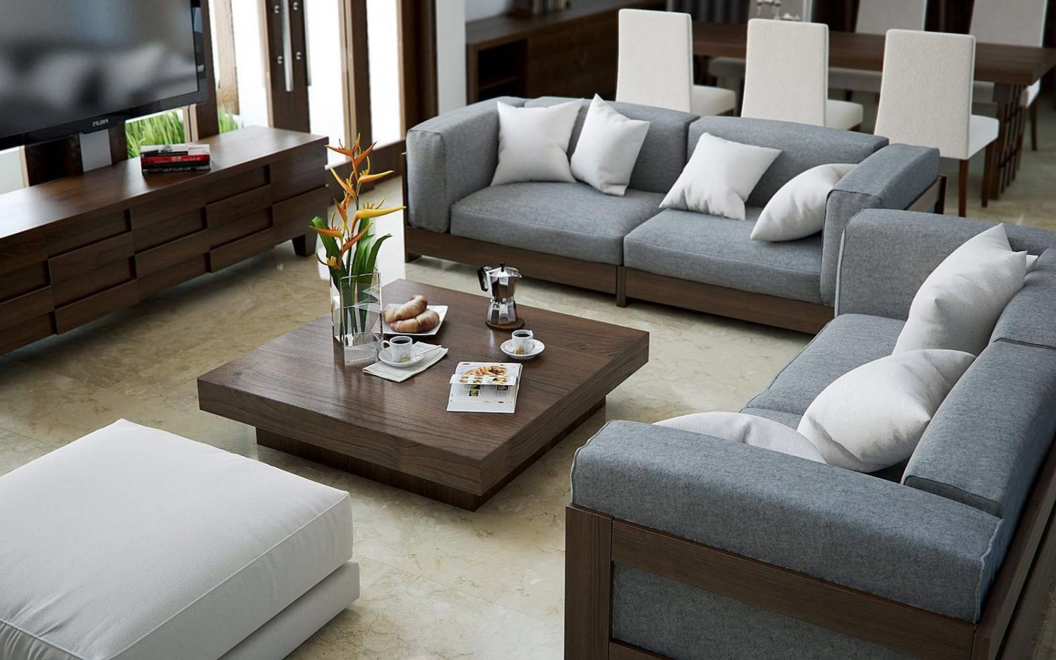 Stately Living Room With Grey Sofa by Pratikshaa Pandey Living-room Modern | Interior Design Photos & Ideas