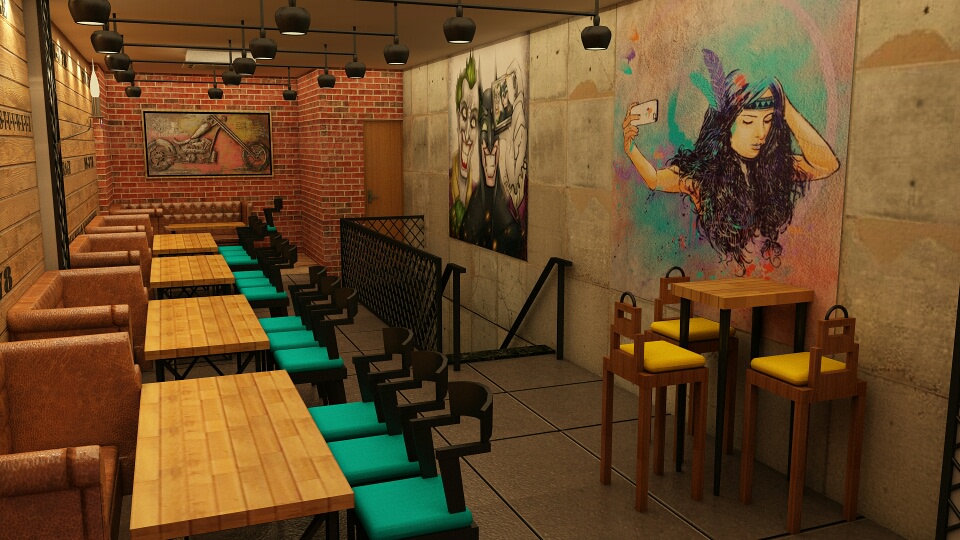 Eclectic Restaurant With Bent Arm And High Legged Wooden Chairs by Nitin Bhatia Contemporary | Interior Design Photos & Ideas