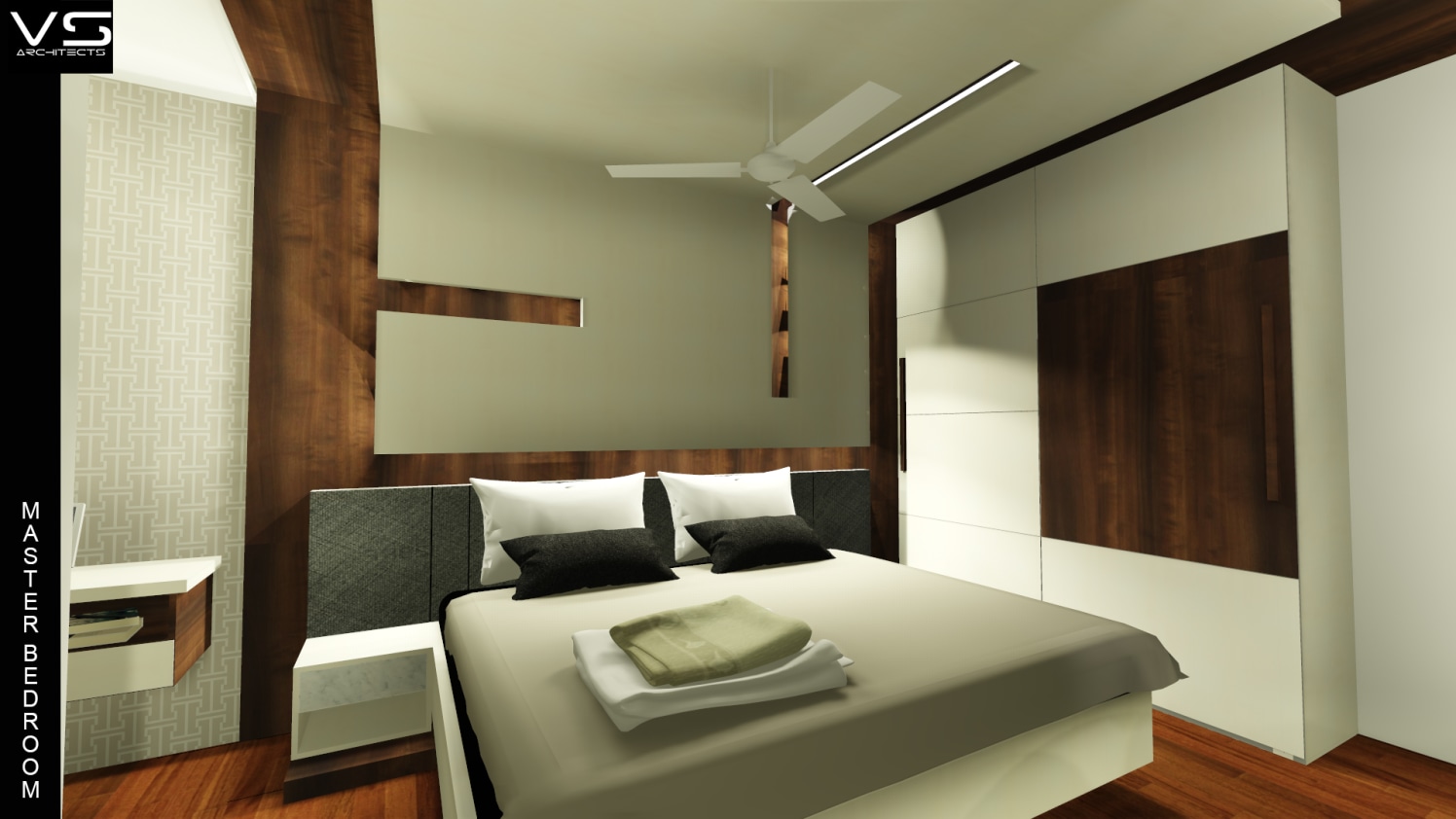 Bedroom with wooden furniture and flooring by Vivospace Architects Bedroom Modern | Interior Design Photos & Ideas