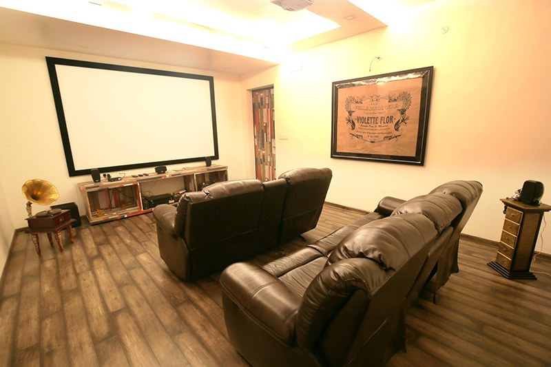 Home Theatre With Brown Leather Sofas by Nilesh Jain Indoor-spaces Contemporary | Interior Design Photos & Ideas
