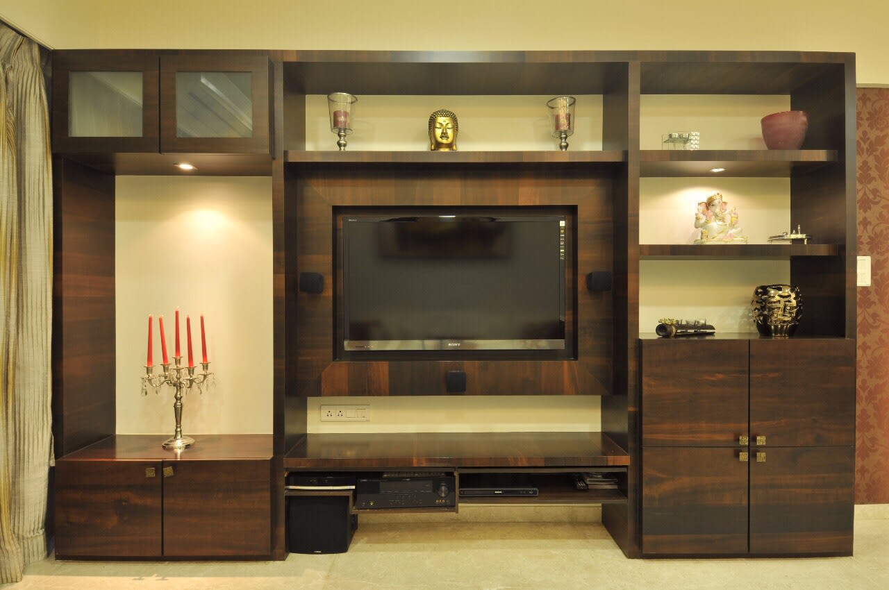 Living Room With A Wooden TV Unit by Mahesh Nagari Living-room Modern | Interior Design Photos & Ideas