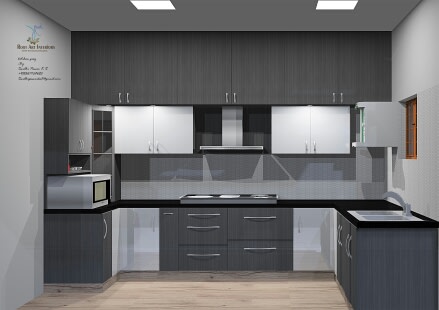 L shaped modular kitchen by Root Art Interiors Modular-kitchen | Interior Design Photos & Ideas