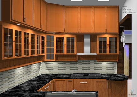 L shaped modular kitchen with wooden furniture by Root Art Interiors Modular-kitchen | Interior Design Photos & Ideas