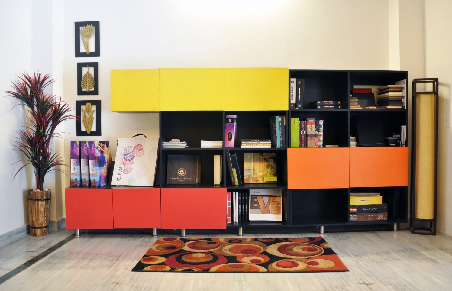 Multi coloured cupboard by One leaf interiors& exteriors Living-room Contemporary | Interior Design Photos & Ideas