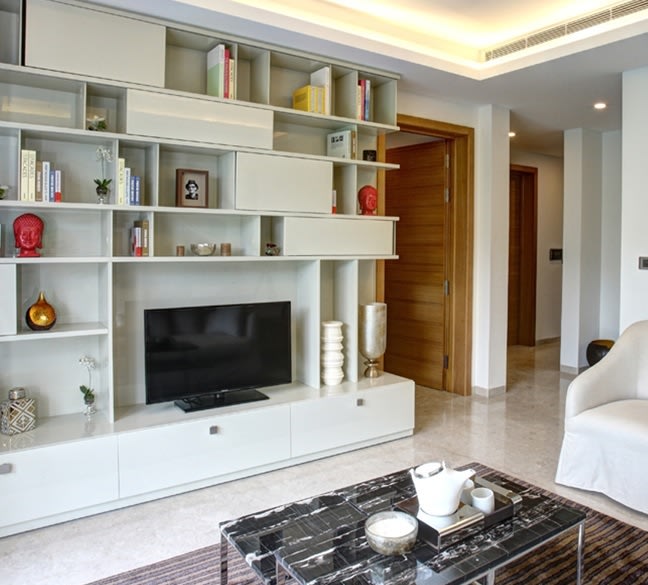 Beautiful white cupboard by One leaf interiors& exteriors Living-room Contemporary | Interior Design Photos & Ideas