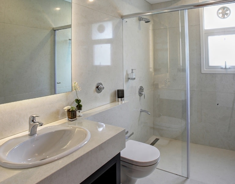 Pale Shade Interiors With A Glass Enclosure In Bathroom by Anjana Dhoot Bathroom Contemporary | Interior Design Photos & Ideas
