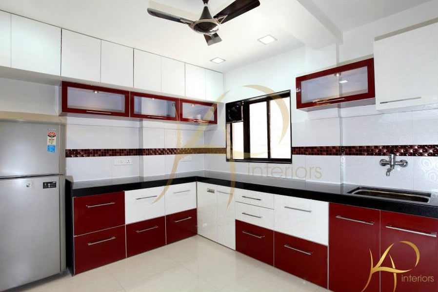 Maroon Modular Kitchen by KP Interior Modular-kitchen Contemporary | Interior Design Photos & Ideas
