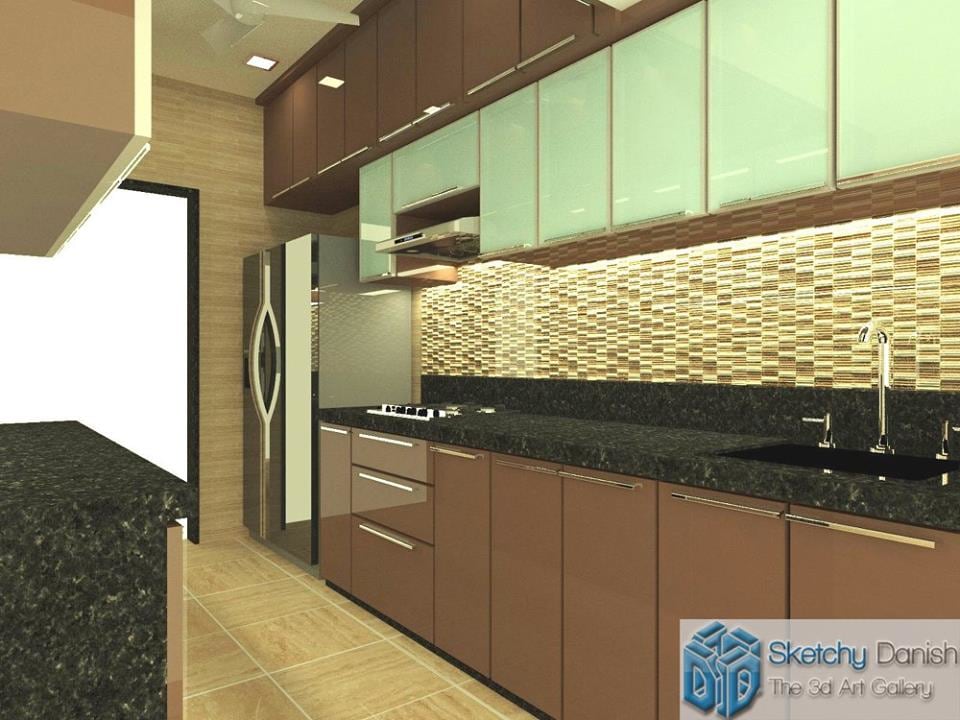 Modular parallel kitchen by Sketchy Danish Modular-kitchen Modern | Interior Design Photos & Ideas