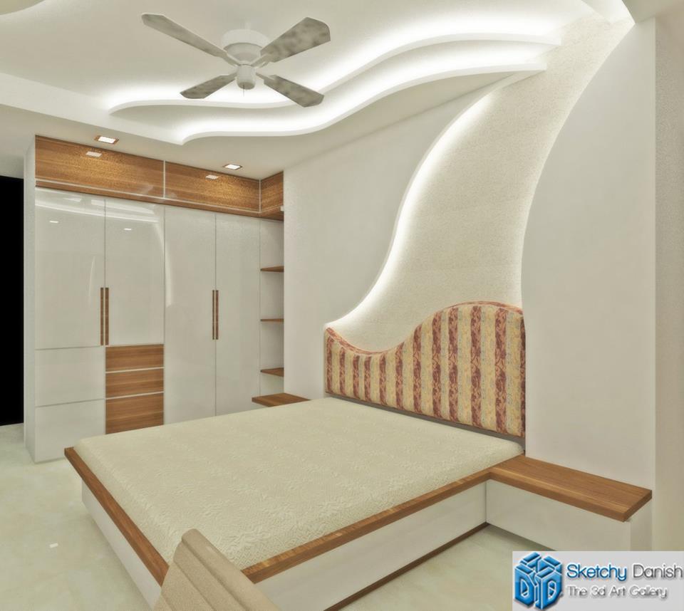 3D design of bedroom with marble flooring by Sketchy Danish Bedroom Modern | Interior Design Photos & Ideas