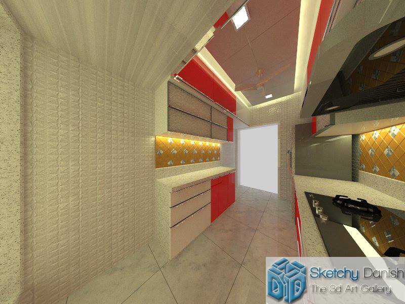 Parallel kitchen with marble flooring by Sketchy Danish Modular-kitchen Modern | Interior Design Photos & Ideas
