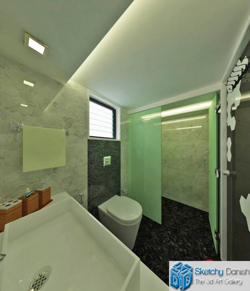 3D design of a modern bathroom by Sketchy Danish Bathroom Modern | Interior Design Photos & Ideas