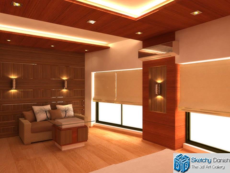 3D design of a wooden floored living room by Sketchy Danish Living-room Contemporary | Interior Design Photos & Ideas