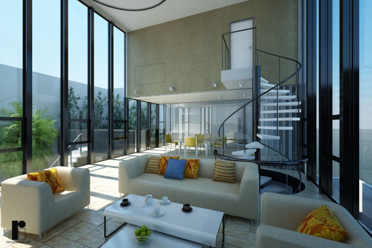 Spacious living room by Render Image Living-room Modern | Interior Design Photos & Ideas