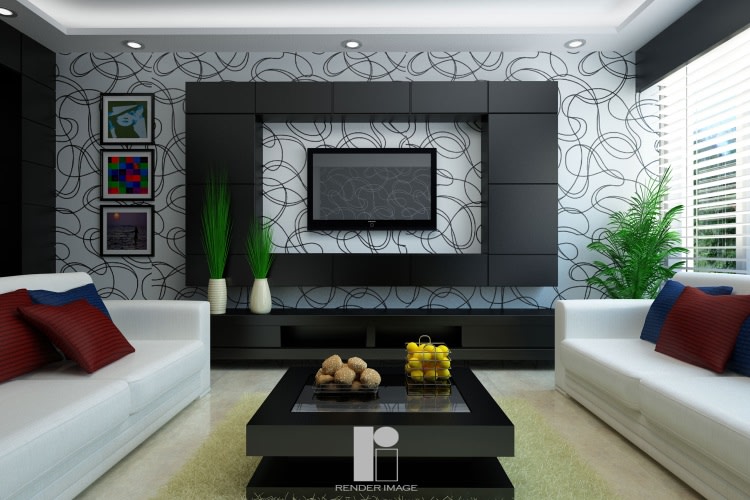 Modern living room with marble flooring by Render Image Living-room Modern | Interior Design Photos & Ideas