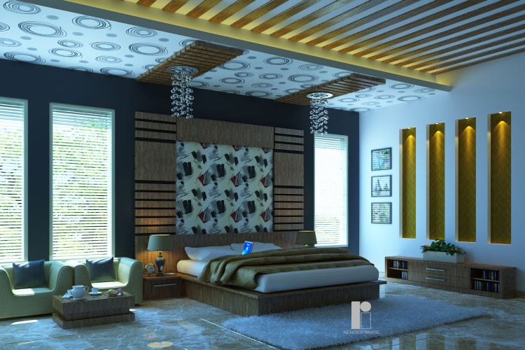 A spacious master bedroom with marble flooring by Render Image Bedroom Modern | Interior Design Photos & Ideas