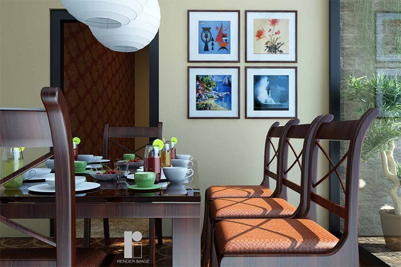 Dining room with wooden furniture by Render Image Dining-room Contemporary | Interior Design Photos & Ideas