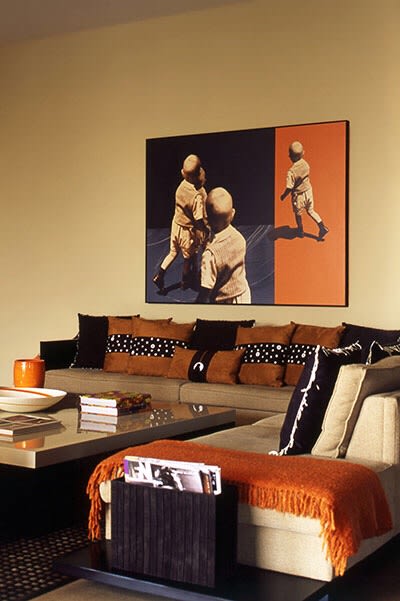 Brown Tone Living Room With Beige Sofas and Brown Cushions by Sakshi Gugnani Living-room Modern | Interior Design Photos & Ideas