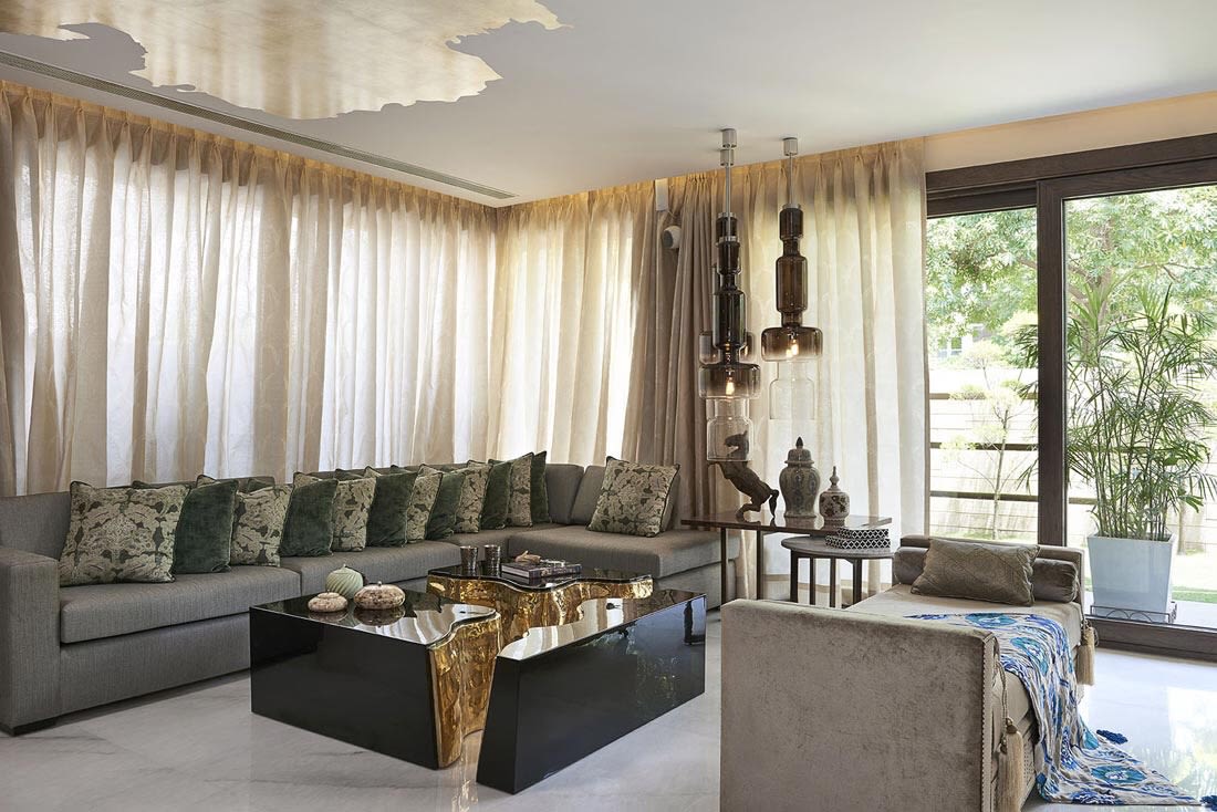 Neutral Tone Living Room With Beige Mid-Century Modern Sofa by Sakshi Gugnani Living-room Modern | Interior Design Photos & Ideas