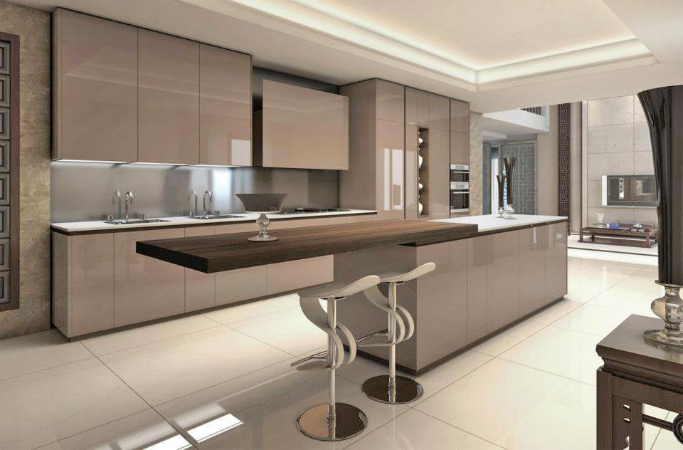 Island Kitchen With English Chestnut Colored Cabinets And Marble Flooring by Fantini Designs Pvt Ltd Modular-kitchen Modern | Interior Design Photos & Ideas