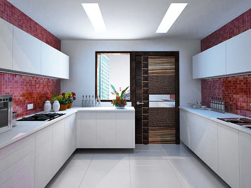 L-Shaped Modular Kitchen With White Cabinets and Marble Flooring by Fantini Designs Pvt Ltd Modular-kitchen Modern | Interior Design Photos & Ideas